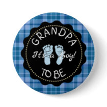 Grandpa to be  Blue Plaid Baby Shower button