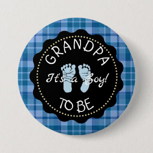 Grandpa to be Blue Plaid Baby Shower button