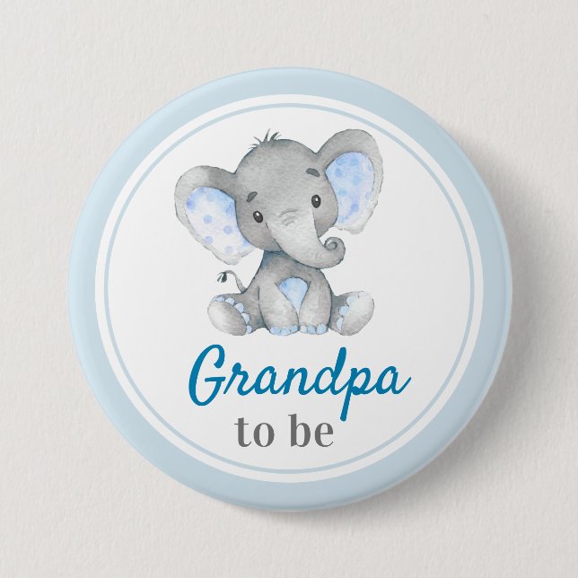 Grandpa to be Grandfather Baby Boy Shower Elephant Button (Front)