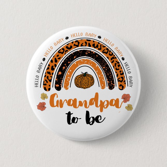Grandpa To Be Hello Baby Girl Pumpkin Baby Shower Button (Front)