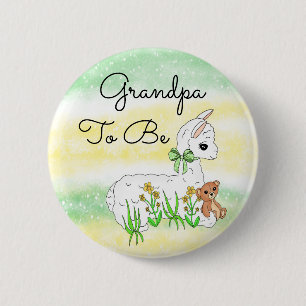 Grandpa To Be Llama with Teddy Bear Button