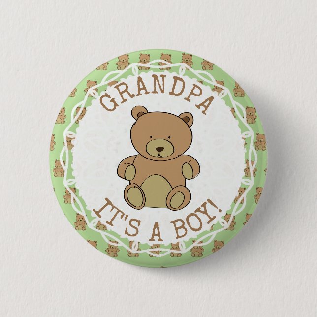 Grandpa to be Teddy Bear Its a Boy Button (Front)
