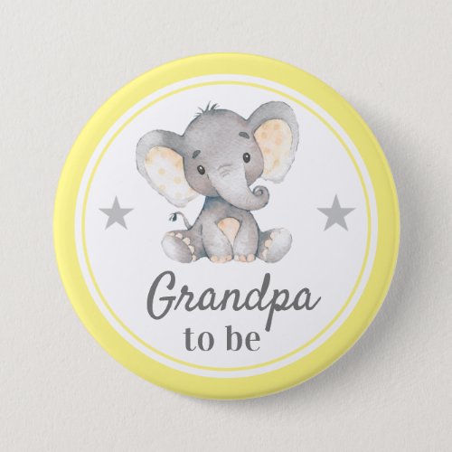 Grandpa to be Yellow Gray Elephant Baby Shower Button