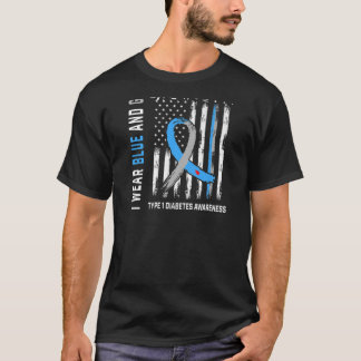 Grandpa Type 1 Diabetes Awareness Flag Back Print T-Shirt