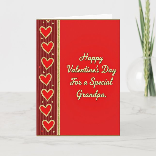 Grandpa Valentines Striped Hearts Card (Front)
