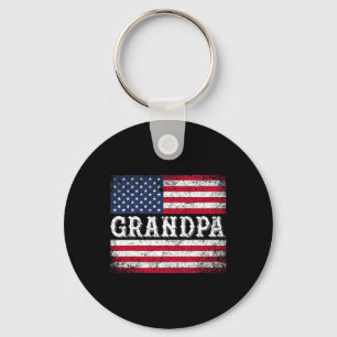 Grandpa Vintage Usa Flag Patriotic 4th Of July Keychain