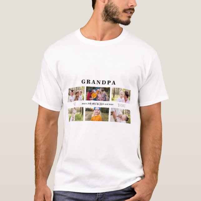 Grandpa We Love You 6 Photo Custom T-Shirt (Front)