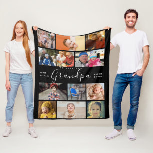 grandpa We Love You Modern Heart Photo Collage Fleece Blanket