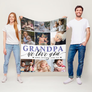 Grandpa We Love You Photo Collage Fleece Blanket