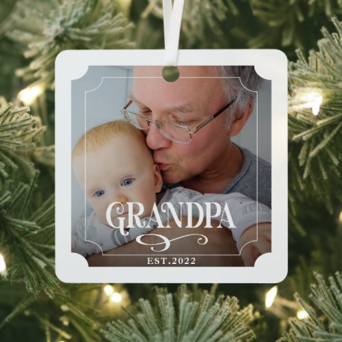 Grandpa Year Established 2 Photo Christmas  Metal Ornament