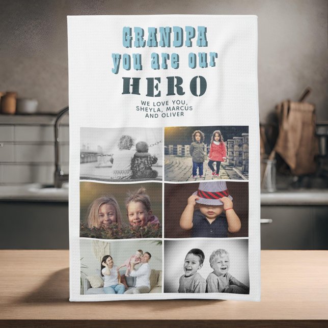 Grandpa you are our Hero 6 Photo Collage Kitchen Towel (Creator Uploaded)