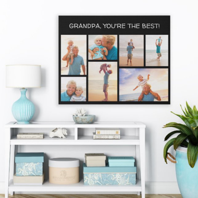 Grandpa You're the Best 7 Photo Collage Grandchild Faux Canvas Print (Creator Uploaded)