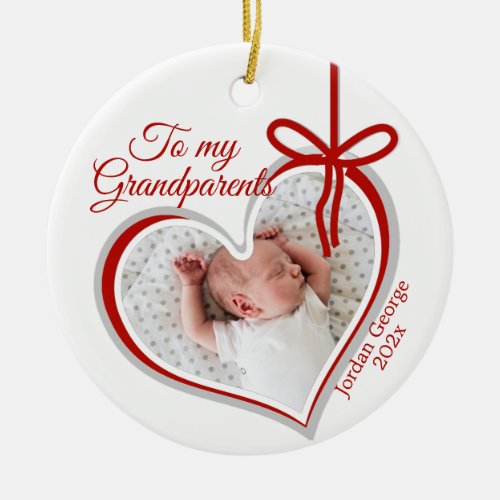 Grandparent Baby Heart Photo Ceramic Ornament