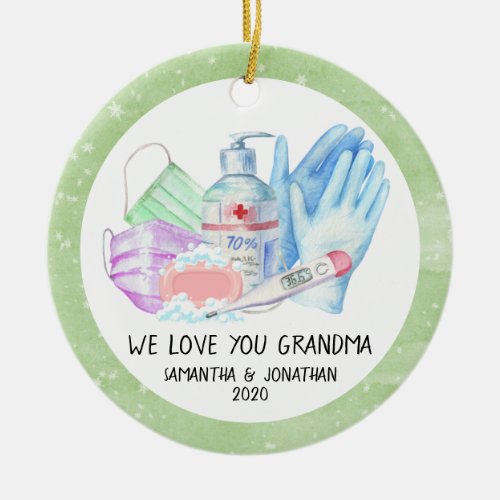 Grandparent Custom Names 2020 Covid Chritsmas Ceramic Ornament