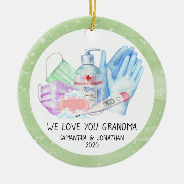 Grandparent Custom Names 2020 Covid Chritsmas Ceramic Ornament (Front)