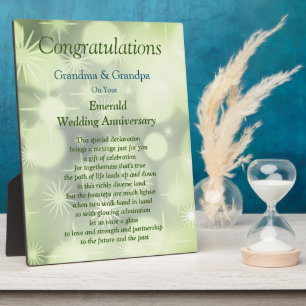 Grandparent Emerald Wedding Anniversary  Plaque