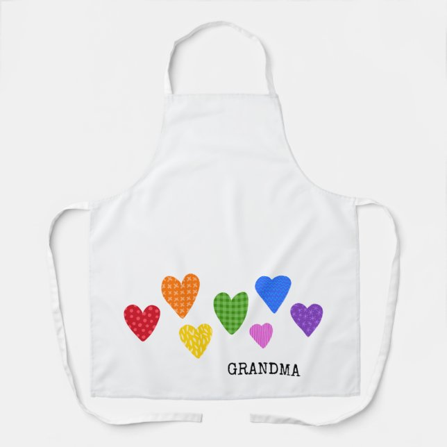 Grandparent Love Hearts Kids Joy NAME Colorful Fun Apron (Front)