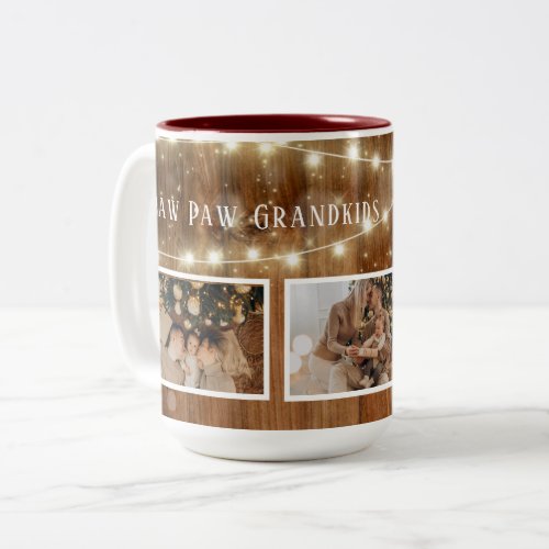 Grandparent Paw Paw Grandkids Rustic Wood Two_Tone Coffee Mug