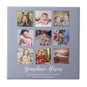 GRANDPARENT PHOTO COLLAGE GIFTS - Dusty Blue Ceramic Tile