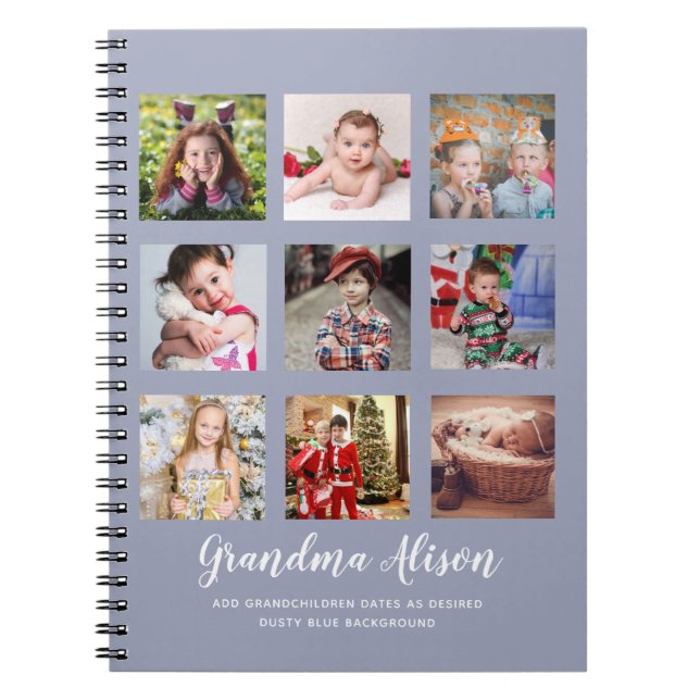 GRANDPARENT PHOTO COLLAGE GIFTS - Dusty Blue Notebook (Front)