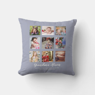 GRANDPARENT PHOTO COLLAGE GIFTS - Dusty Blue Throw Pillow