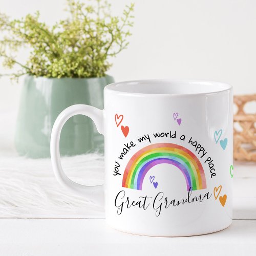 Grandparent Rainbow and Hearts Happy Place Coffee Mug