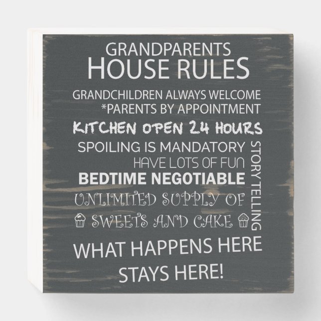 Grandparent Rules! Wooden Box Sign (Front Horizontal)