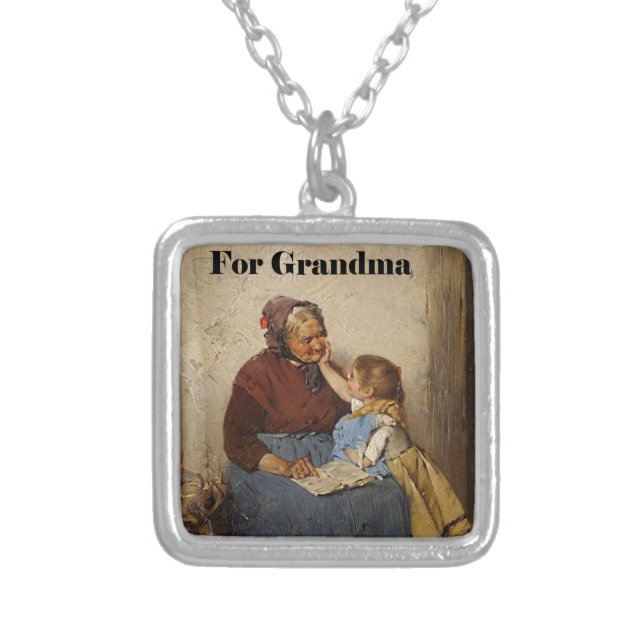Grandparent’s Day Grandma Granddaughter Painting Silver Plated Necklace (Front)