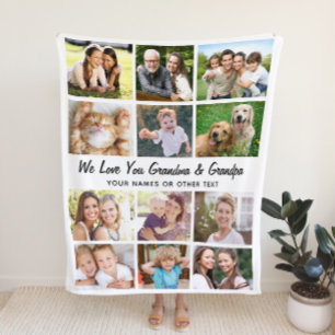 Grandparents 12 Photo Collage Fleece Blanket