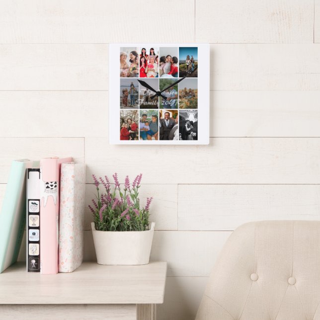 Grandparents 12 Photo Memory Collage Template Square Wall Clock (Reading Room)