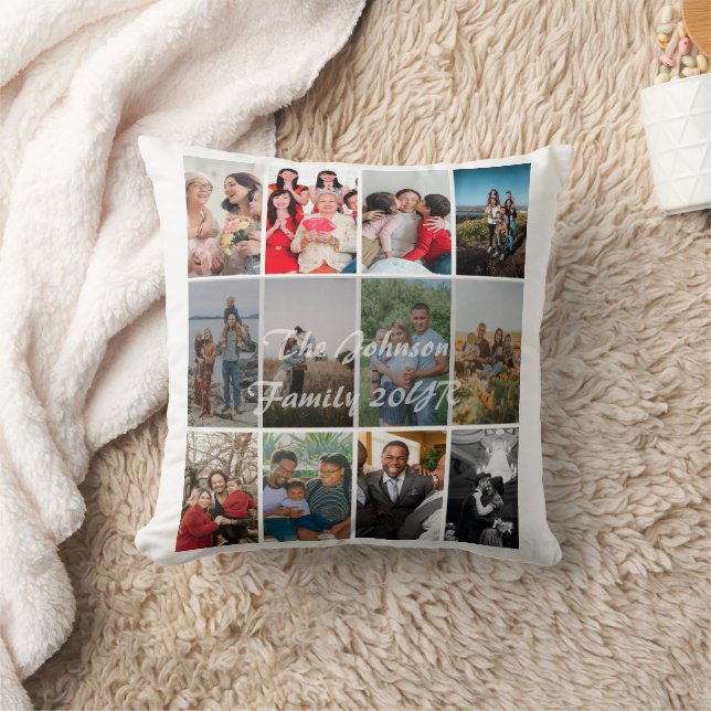 Grandparents 12 Photo Memory Collage Template Throw Pillow (Blanket)