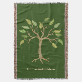 Grandparent's 14 Leaf Tree Green Throw Blanket