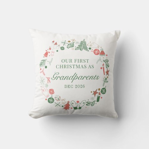 Grandparents 1st Christmas Hat Tree Gloves Pattern Throw Pillow