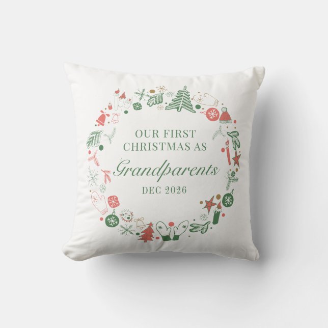 Grandparents 1st Christmas Hat Tree Gloves Pattern Throw Pillow (Front)