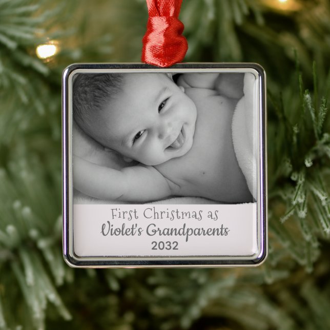 Grandparents 1st Christmas Personalize Name Photo Metal Ornament (Tree)