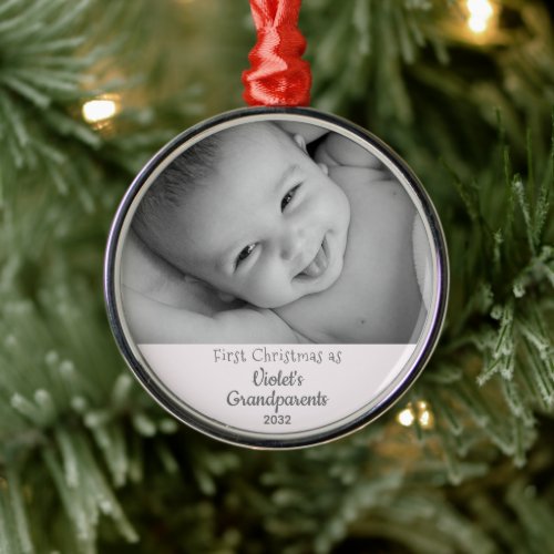 Grandparents 1st Christmas Personalized Name Photo Metal Ornament