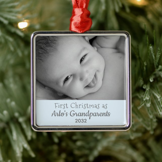 Grandparents 1st Christmas Personalized Name Photo Metal Ornament (Tree)