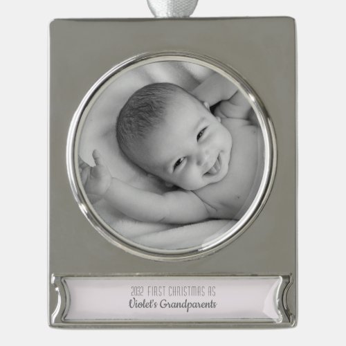 Grandparents 1st Christmas Personalized Name Photo Silver Plated Banner Ornament