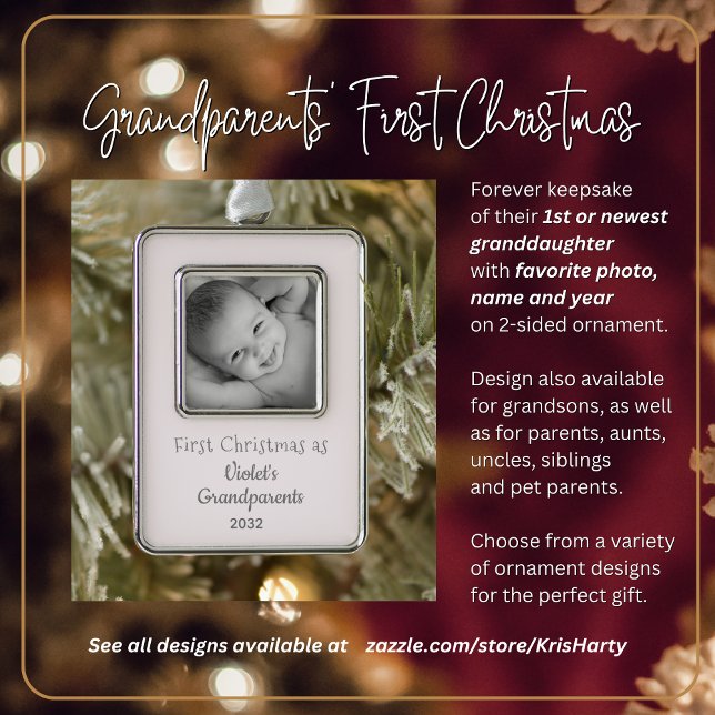 Grandparents 1st Christmas Personalized Name Year  Ornament (First Christmas as Grandparents with 1st or Newest Granddaughter. Photo, name, year on keepsake gift)