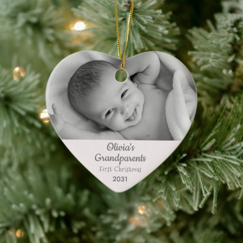 Grandparents 1st Christmas Photo Heart Ceramic Ornament