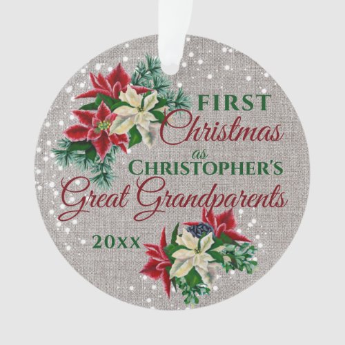 Grandparents 1st Christmas Poinsettia Burlap Ornament