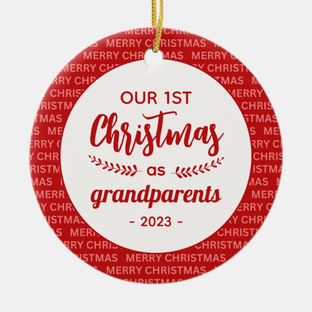 Grandparent's 1st Christmas Script Frame Photo Ceramic Ornament (Front)