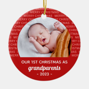 Grandparent's 1st Christmas Script Frame Photo Ceramic Ornament