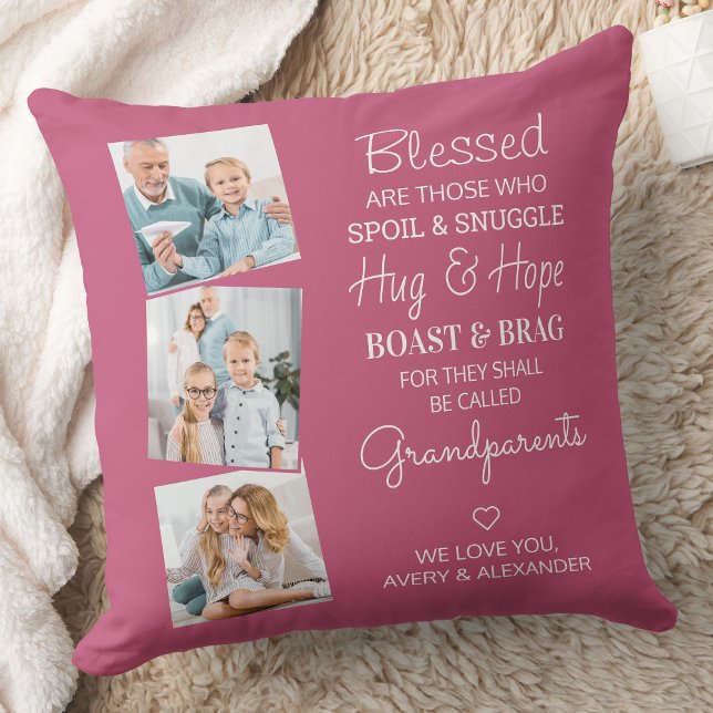 Grandparents 3 Photos Grandma Grandpa Keepsake Throw Pillow (Creator Uploaded)