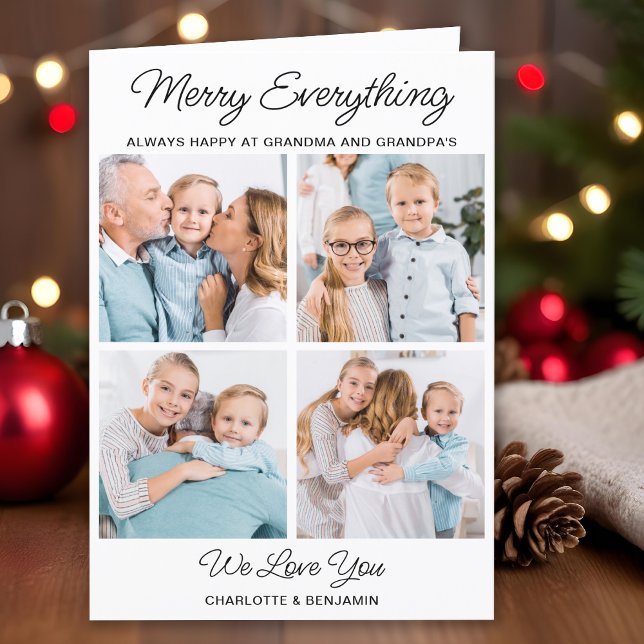 Grandparents 4 Picture Merry Everything Christmas Holiday Card (Creator Uploaded)