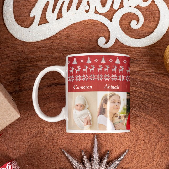 Grandparents 6 Grandchildren Photo Red Christmas Coffee Mug (Creator Uploaded)