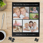 Grandparents 6 Photo Black Jigsaw Puzzle<br><div class="desc">Give the best grandparents a fun gift with this custom photo collage black jigsaw puzzle. You can personalize with six family photos of grandchildren, family members, pets, etc., and customize the expression to "I Love You" or "We Love You, " and how they are addressed "Grandma & Grandpa, " "Mom...</div>