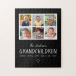 Grandparents 6 Photo Collage Personalized Black Jigsaw Puzzle<br><div class="desc">This keepsake puzzle is a fun gift for grandparents. It features a 6 photo frame collage for pictures their grandchildren. The design offers custom text for the names of the grandchildren. The background color is black.</div>