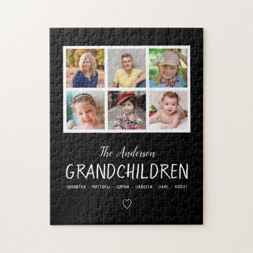 Grandparents 6 Photo Collage Personalized Black Jigsaw Puzzle