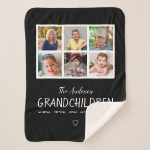 Grandparents 6 Photo Collage Personalized Black Sherpa Blanket